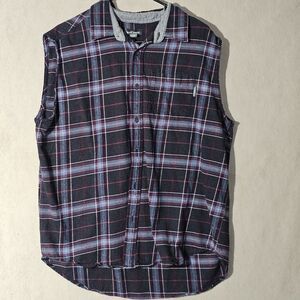 Vintage 80s Eddie Bauer Flannel Shirt Vest Men's XL Cut Off Sleeves Grunge Rock